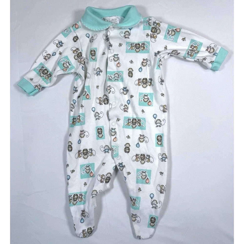 VINTAGE CARTERS Unisex Monkey Print Footed Sleeper Pajamas Size 6‎ Months